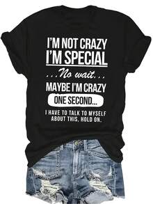 Camiseta con letra interesante para mujer y unisex, de verano, casual, transpirable, con cuello redondo, manga corta, estilo urbano y versátil, adecuada para adolescentes y adultos - Negro - Ver 1