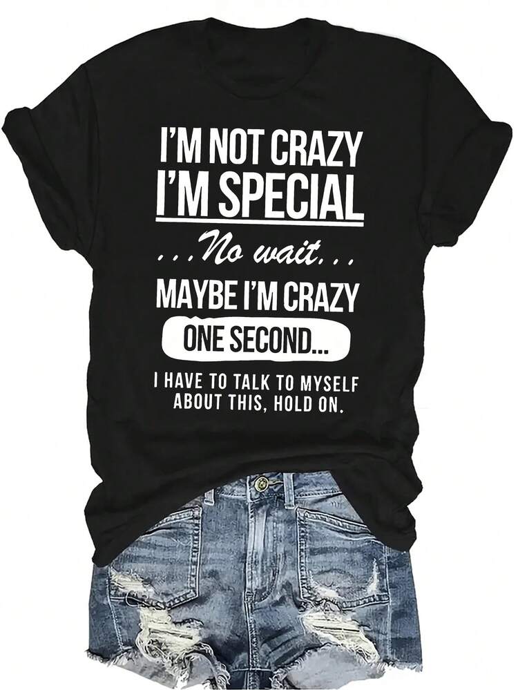 Camiseta con letra interesante para mujer y unisex, de verano, casual, transpirable, con cuello redondo, manga corta, estilo urbano y versátil, adecuada para adolescentes y adultos - Negro - Añade 1