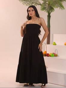 Look Of Millions!!! Long Strapless Dress With Floral Print - 黑色 - 查看 2