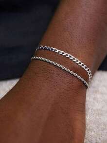 Set de 2 pulseras de cadena de acero inoxidable chapado en oro, diseño minimalista para hombres, adecuado para uso diario, ir al trabajo, vacaciones, regalo para novio