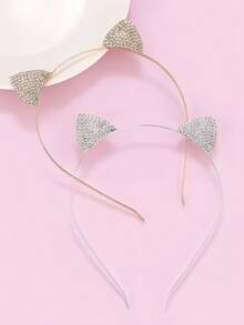1 pièce Serre-tête à perles avec oreilles de chat et petits diamants, accessoire de cheveux mignon pour fille, accessoire de voyage, bandeau, festival, fête - Multicolore - Voir 3