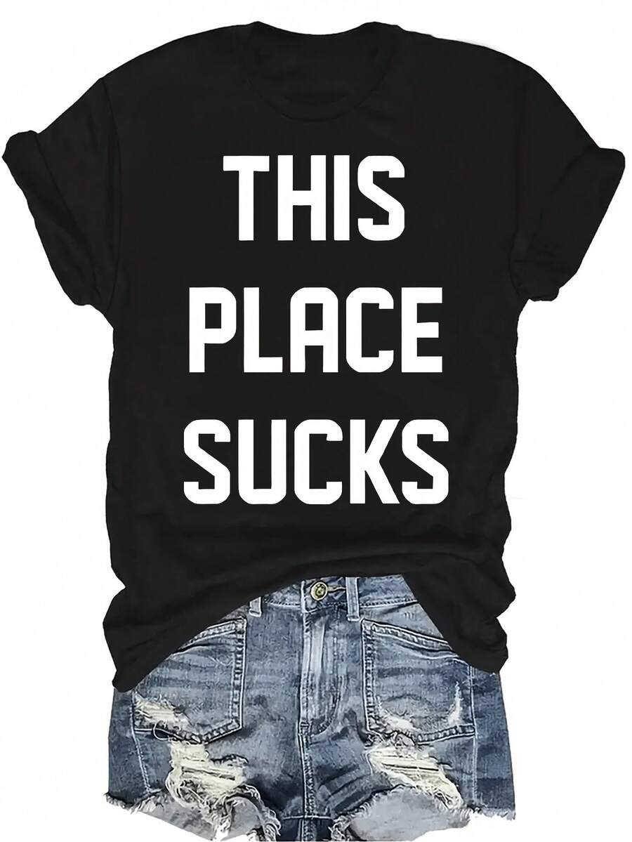 Camiseta con letra Mujer Unisex Verano Casual Transpirable Personalidad Cuello Redondo Manga Corta Camiseta Ropa de Calle Versátil, Adecuada para Adolescentes y Adultos - Negro - Ver 1