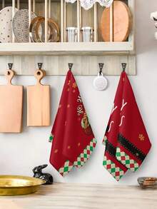 2 piezas/4 piezas/12 piezas Toallas de cocina con estampado de Papá Noel, toallas de baño con estampado festivo rojo navideño, toallas para fiestas navideñas al aire libre, decoración navideña para el hogar, decoración navideña de cocina, estilo moderno, secado rápido, material de microfibra súper suave, rectangular, 15.75IN*23.62IN/40*60CM con estampado digital, adecuado para decoración de fiestas al aire libre, regalos navideños