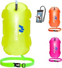 TAGNEFLOR Boya de Natación Aguas Abiertas - Flotador de Natación Salvaje,Flotador de Remolque Ligero con Bolsillo Impermeable para Teléfono |  Visibilidad Alta | Adultos/Niños - Amarillo - Ver 6