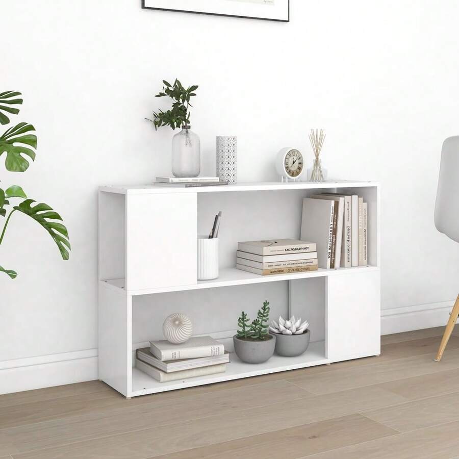 Librería Larryhot Blanca 100x24x63 cm Madera industrial, resistente y duradera, fácil de montar, estilo decorativo, adecuadA, Para guardar adornos, figuras, libros, pequeños objetos, etc. - Blanco - Ver 1