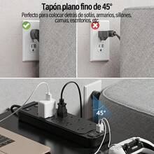 Regleta de enchufes multipunto 16 en 1 con protector de extensión eléctrica, supresor de sobretensiones, 1.8, 12 enchufes y 4 USB (2 USB-C), enchufe elegante, perfecto para el hogar y la oficina (negro) - Negro 2 - Ver 4