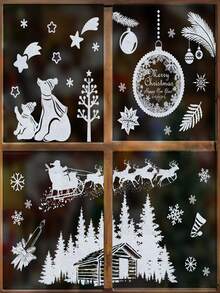 90 pièces Ensemble d'autocollants de fenêtre de Noël - 9 feuilles, Clings statiques sans adhésif, réutilisables, motifs d'arbre de Noël, Père Noël, renne, flocon de neige, ornement, décoration de verre et de réfrigérateur de saison, convient pour les fournitures de fête à la maison et au bureau, décorations de fête de Noël, de Thanksgiving, décoration de chambre d'hiver