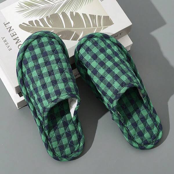 New Soft Bottom Non-Slip Warm Indoor Slippers For Women, Fashionable Plaid Fabric Quiet Slippers