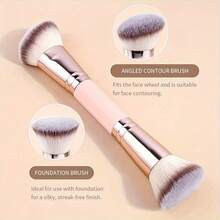 Cọ trang điểm hai đầu đa năng, có thể dùng để tán phấn nền và phấn má hồng, cán gỗ màu hồng, lông cọ nylon vát góc giúp che phủ hoàn hảo, lý tưởng cho phấn má hồng, phấn phủ và kem che khuyết điểm, cọ trang điểm mặt, đồ dùng du lịch, vật dụng thiết yếu khi đi du lịch, quà tặng ngày Valentine, giá rẻ, cọ trang điểm du lịch, quà tặng cho phụ nữ, chuyên gia trang điểm, bộ trang điểm chuyên nghiệp hoàn chỉnh. - Cọ hai đầu ống vàng hồng cán màu hồng (1 cây) - Xem 3