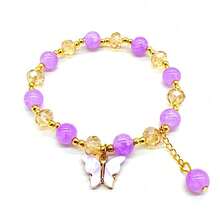 1pc Butterfly Student Bracelet Forest Series Fresh And Cute Crystal Jewelry, Glass Explosion Flower Handmade Bracelet - 紫色 - 查看 4