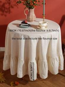 1 件纯色莲花边圆形桌布，适合节日、日常使用、聚会、装饰 - 米色 - 查看 12