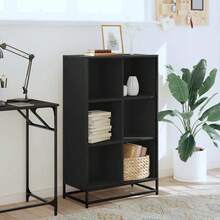 Librería Larryhot negra 65,5x33x107,5 cm de madera industrial, resistente y duradera, fácil de montar, estilo decorativo, adecuadA, Para guardar adornos, figuras, libros, pequeños objetos, etc. - Negro - Ver 3