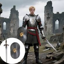 2pcs Unisex Medieval Prince Riding Accessory Set, Plastic Shield And Sword Costume Props, Suitable For Halloween, Carnival, Warrior Role Play, Renaissance Party