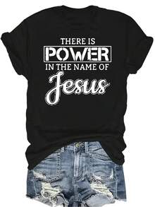 Camiseta de Jesús para mujer y unisex, de verano, casual, transpirable, con cuello redondo, manga corta, estilo urbano y versátil, adecuada para adolescentes y adultos - Negro - Ver 1