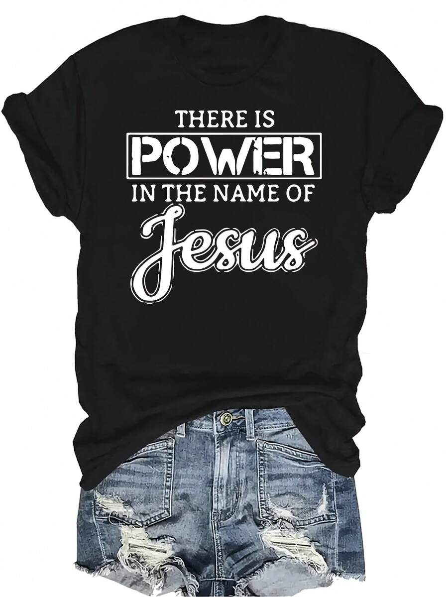 Camiseta de Jesús para mujer y unisex, de verano, casual, transpirable, con cuello redondo, manga corta, estilo urbano y versátil, adecuada para adolescentes y adultos - Negro - Ver 1