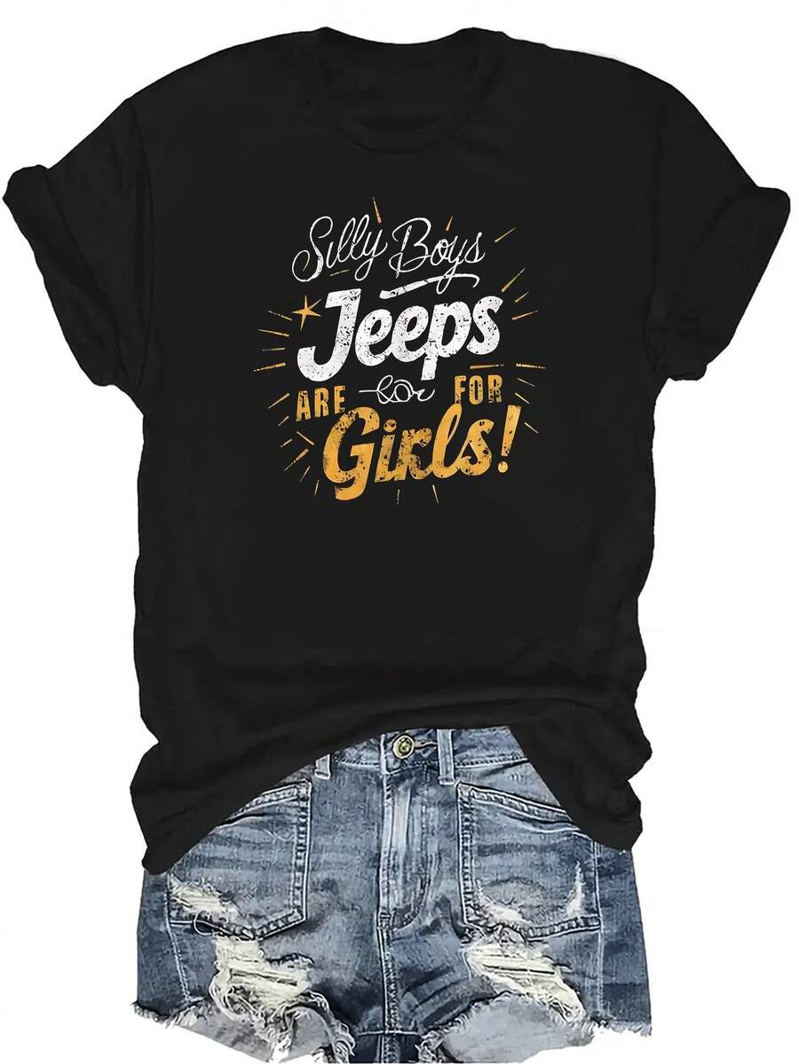 Camiseta JEEPS GIRLS para mujer y unisex, de verano, casual, transpirable, con cuello redondo, manga corta, estilo urbano y versátil, adecuada para adolescentes y adultos - Negro - Ver 1
