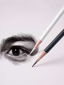 5支装白色炭笔，美术学生素描绘画专用软白炭笔，天然木质笔芯，笔芯较粗，适合美术学生、高光素描、混色、速写、专业绘画 - 彩色 - 查看 4