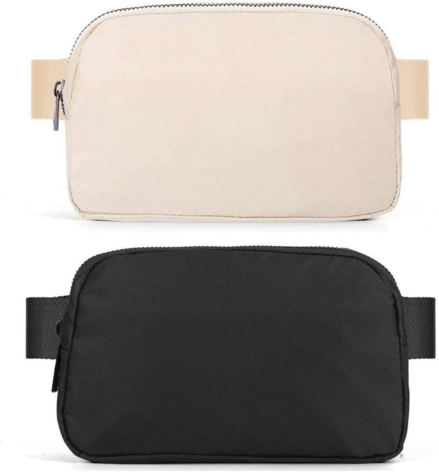 2 Cangurera Deportiva, 2 Unidades Riñonera Deportiva Riñonera de Marcha Running Hombre Mujer Impermeable Gran Capacidad Bolso de Cintura Viajar Moda Riñoneras Multifuncional, Negro y Blanco - 1 - Ver 1