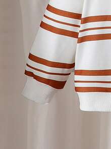 2 件套男童休闲条纹长袖运动衫和牛仔长裤套装，春秋季 - 黑與白 - 查看 4