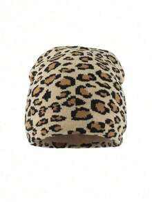 1件豹纹波西米亚风派对休闲优雅复古街头风提花豹纹针织保暖帽，无帽檐羊毛帽，适合春、秋、冬季佩戴。 - A - 查看 7