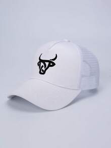1 Piece Men's Bull Horn Embroidered Baseball Cap, Outdoor Sports Trucker Hat, Adjustable Mesh Sun Protection Cap - 彩色 - 查看 3