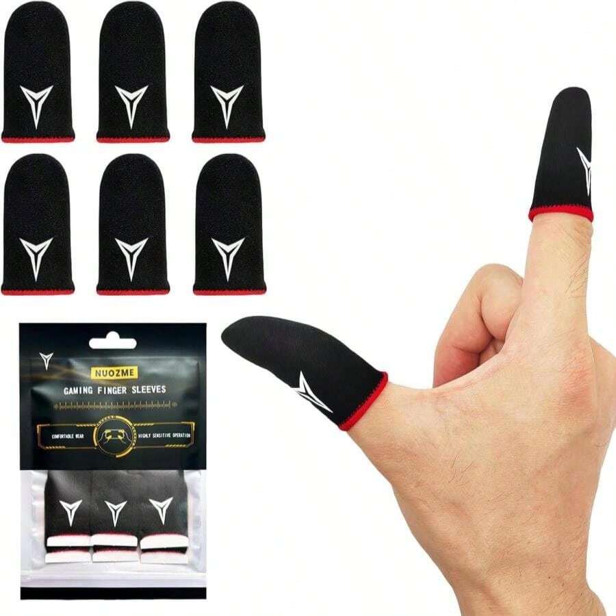 6 Pack Mobile Phone Gaming Finger Sleeves, Nuozme Finger Sleeves Compatible With All Touchscreen Devices, 0.15mm Superconducting Nanofibers, Smooth Feel, Anti-Sweat, Extremely Thin, Red Edge - ColorD - View 1