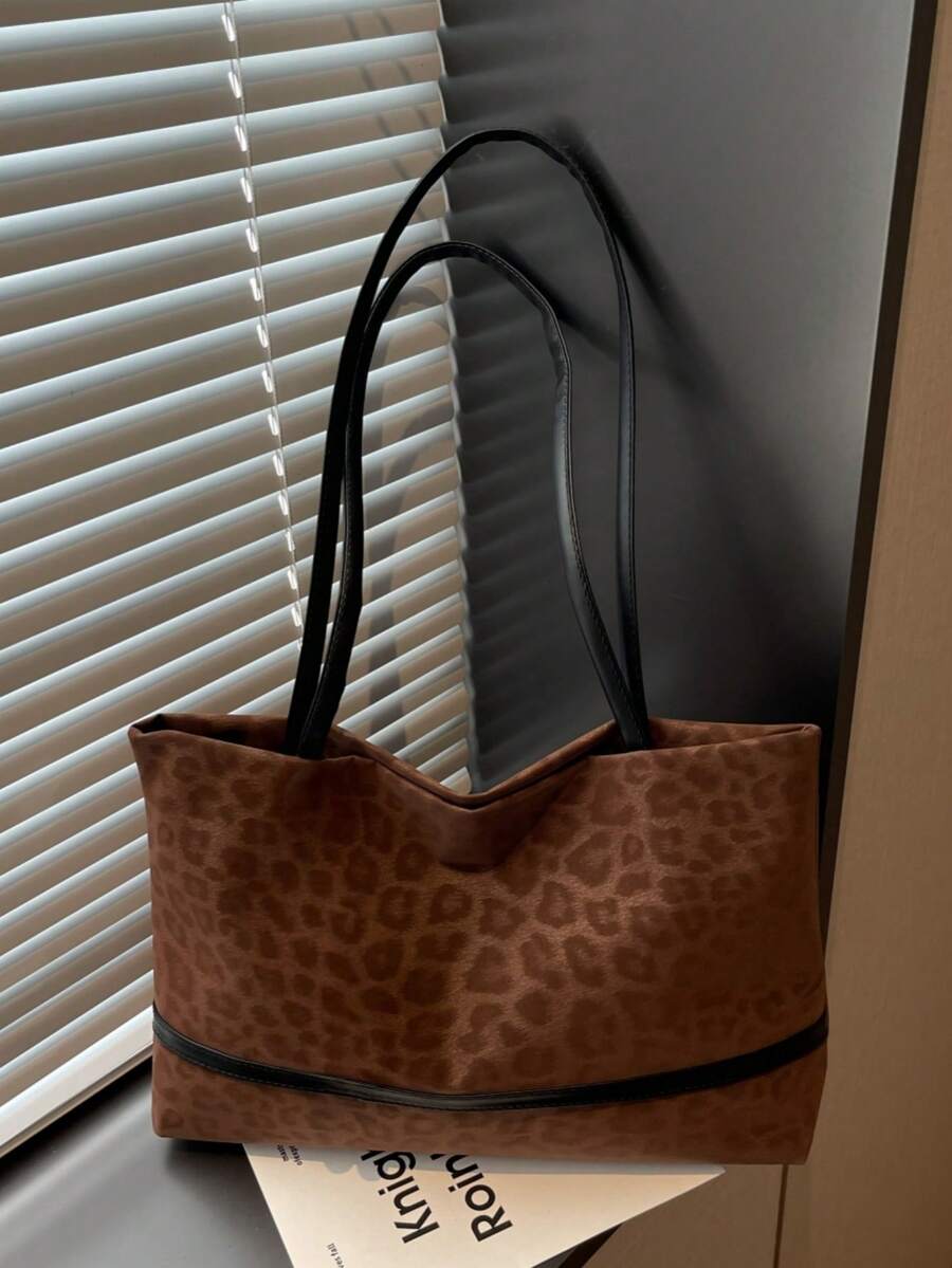 New Fashion Leopard-Print Handbag, A Spacious Tote For Ladies, The Ideal Choice For Shopping, Organisation And Carrying Essentials, Perfectly Complementing Streetwear. Suitable For Young Women, University Students, New Professionals And Office Workers. Whether For The Office, Campus, Workplace, Business Engagements, Commuting, Outdoor Pursuits, Travel Or Everyday Outings, It Adapts Seamlessly To Any Occasion. - Coffee - View 1