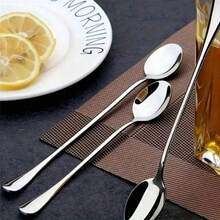 4Pcs Long Handle Coffee Spoon, Stainless Steel Iced Tea Spoon, Ice Cream Spoon, Stirring Spoon, Dessert Scoop, Coffee Scoop, Ice Cream Spoon, Mixing Scoop, Hotel, Restaurant, Public Jam Spoon, Tableware School Supplies,Back To School,Valentine Day/Valentines