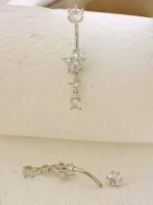 1 件奢华镀银铜 CZ 石花形肚脐环，适合女性，适合情人节、圣诞节、万圣节、派对、生日礼物、日常佩戴 - 銀色 - 查看 6