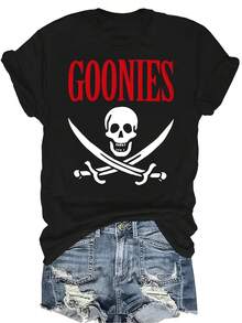 Camiseta con patrones interesantes para mujer y unisex, de verano, casual, transpirable, con cuello redondo, manga corta, estilo urbano y versátil, adecuada para adolescentes y adultos - Negro - Ver 1