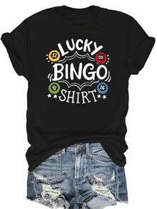 Esta es mi camiseta de bingo con suerte - Camiseta divertida de jugador de bingo para mujeres y unisex, de verano, casual, transpirable, con personalidad, de cuello redondo, de manga corta, de uso versátil, adecuada para adolescentes y adultos - Negro - Ver 1