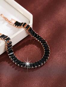 Luxury Style Black Rectangular Zirconia Bracelet Tennis Multicolor Bracelet Female Hand Jewelry Gift