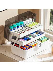 Große Kapazität Kunststoff Staubdichte Medizinbox, einfach und praktisch zu tragen, Medizin Aufbewahrungsbox, Erste-Hilfe-Kasten, Haushalts-Aufbewahrungsbox, Medizinischer Erste-Hilfe-Kasten, Medizinische mehrstöckige Medizinbox, Notfall-Aufbewahrungsbox, Familien-Tragetasche