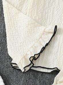 Girls Pink With Black Trim Casual Ruffle Collar 2 Pieces Loungewear Set - Apricot - View 4