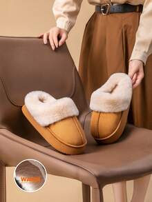 女士毛绒内衬厚底保暖拖鞋，适合室内家居使用，冬季新品 - 棕色 - 查看 3