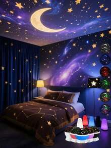 Proiettore rotante a 360° a forma di stelle e luna, proiettore LED blu/rosa rotante, luce da ballo romantica - illumina romanticamente camere da letto, piste da ballo, palchi, feste. Aggiungi scintillio a vacanze, feste, avventure di campeggio estive e feste