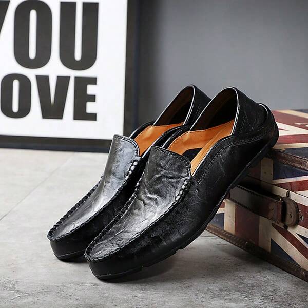 Plus Size Men's Loafers, Easy Slip-On Casual Slouchy Shoes, Lightweight & Comfortable Moccasins With 2 Wearing Styles - Slip-On Or Slip-In