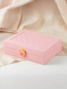 1pc Luxury Diamond Pattern Lockable 3/2/1 Compartment Jewelry Box, Multilayer Jewelry Box With Lock, Jewelry Storage Box, Earring & Jewelry Organizer, Vanity, Bedroom Accessory, Home Organization & Storage, Room Decor, Gift For Women