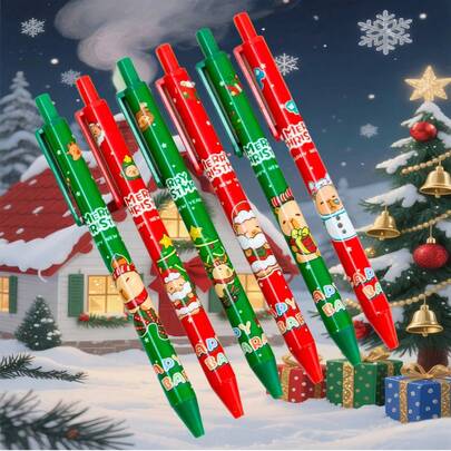 24 piezas/6 piezas/3 piezas Bolígrafos de gel retráctiles con patrón de capibara navideño, estilo festivo - Escritura suave - Tinta negra de 0.5 mm para niños, escuela y regalos de Navidad