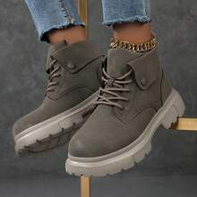 Fall/Winter 2025 Soft And Breathable Outdoor Fashion Boots, Thick Bottom, Lightweight And Comfortable For Holidays, Fall, Winter, Autumn, Travel, And Festivals. Suitable For All Seasons, Ankle Boots And Naked Boots In Fashion Style Women's High Heel Chunky Boots, British Style, Waterproof Platform, Fashionable Ankle Boots For Plus Size - Army Green - View 8