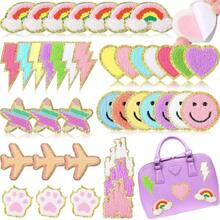 40 Pcs Self Adhesive Chenille Patches Colorful Cute Chenille Embroidered Patches Glitter Chenille Patches Sticker Applique Clothing Fabric Backpack Repair DecorCute