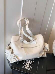 1 件复古大容量手提包，复古 PU 单肩斜挎包，女士休闲手提包和钱包 - 米色 - 查看 8