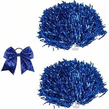 3 Pcs 12 In Cheerleading Pom Poms With Large Metallic Hair Bow For Girls Team Spirit Dance Party Sports Accessories Football Basketball Events Cheer Gear