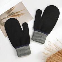 1 Pair Solid Color Casual Acrylic Full Finger Thick Warm Knitted Gloves For Men, Autumn/Winter