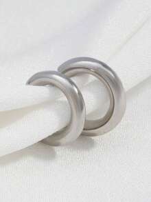 2pcs Gold & Silver Metallic Earring Set, For Women - Silver - View 3