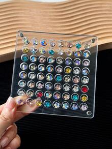 1pc 36/64/100 Slots Acrylic Nail Art Rhinestone Jewelry Display Box, Double-Sided Round/Square Showcase Box, Magnetic Nail Accessories Storage Organizer, Empty Box Without Rhinestones