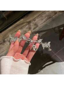 水钻皇冠发饰，万圣节角色扮演服装派对，柔软仙女耳朵皇冠头箍，魔法森林花朵头饰，完美适用于文艺复兴集市和奇幻服装配饰、发饰、婚礼 - 銀色 - 查看 11