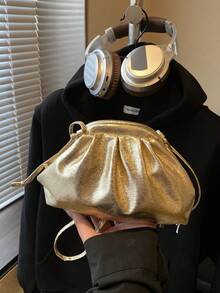 Fashionable Elegant Solid Color Clip Mouth Mini Shoulder Bag Crossbody Bag - Gold - View 1