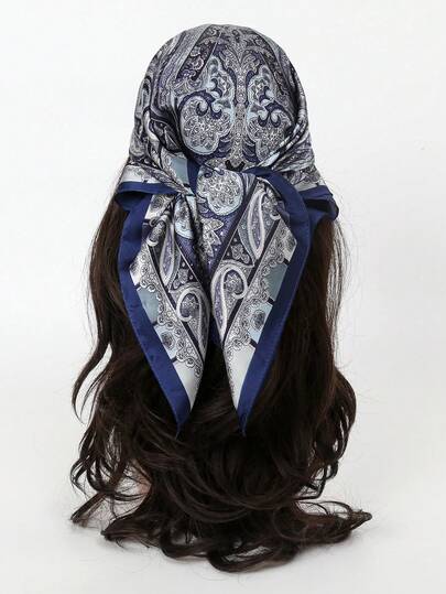 1 Women's Paisley Print Headscarf, Silk Headscarf, Elegant Headwear For Everyday Wear, Skull Pattern