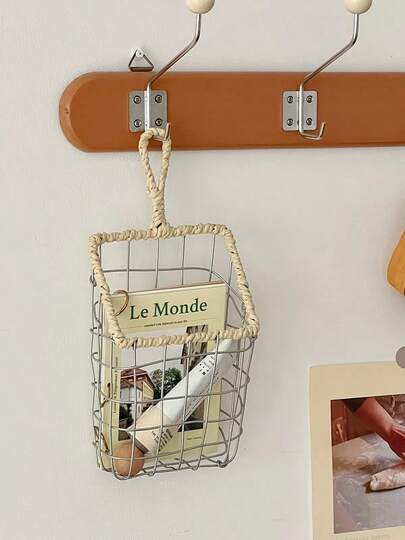 Prateleira flutuante Farida Bio de 1 peça, estante de parede e porta-revistas - Organizador de armazenamento suspenso de metal trançado à mão, moderno e minimalista, adequado para quartos e banheiros - Decoração de casa que economiza espaço, prateleira de banheiro, design moderno, superfície lisa